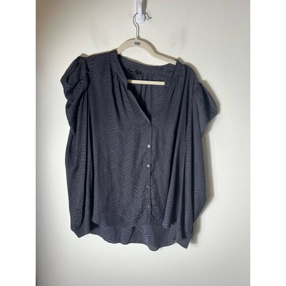 Current Air Black Long Sleeve High Low Hem Button Up Blouse Sz L - Picture 1 of 3